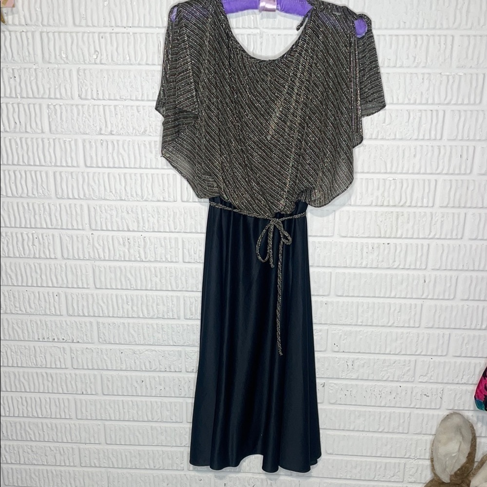 1970’s Vintage Elegant Black and Metallic Women's Dress